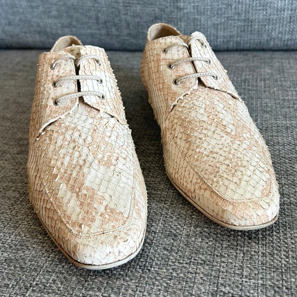 Nando Muzi Snakeskin Lace Up Shoes Pink Cream EU 40 US 9.5 Italy Leather